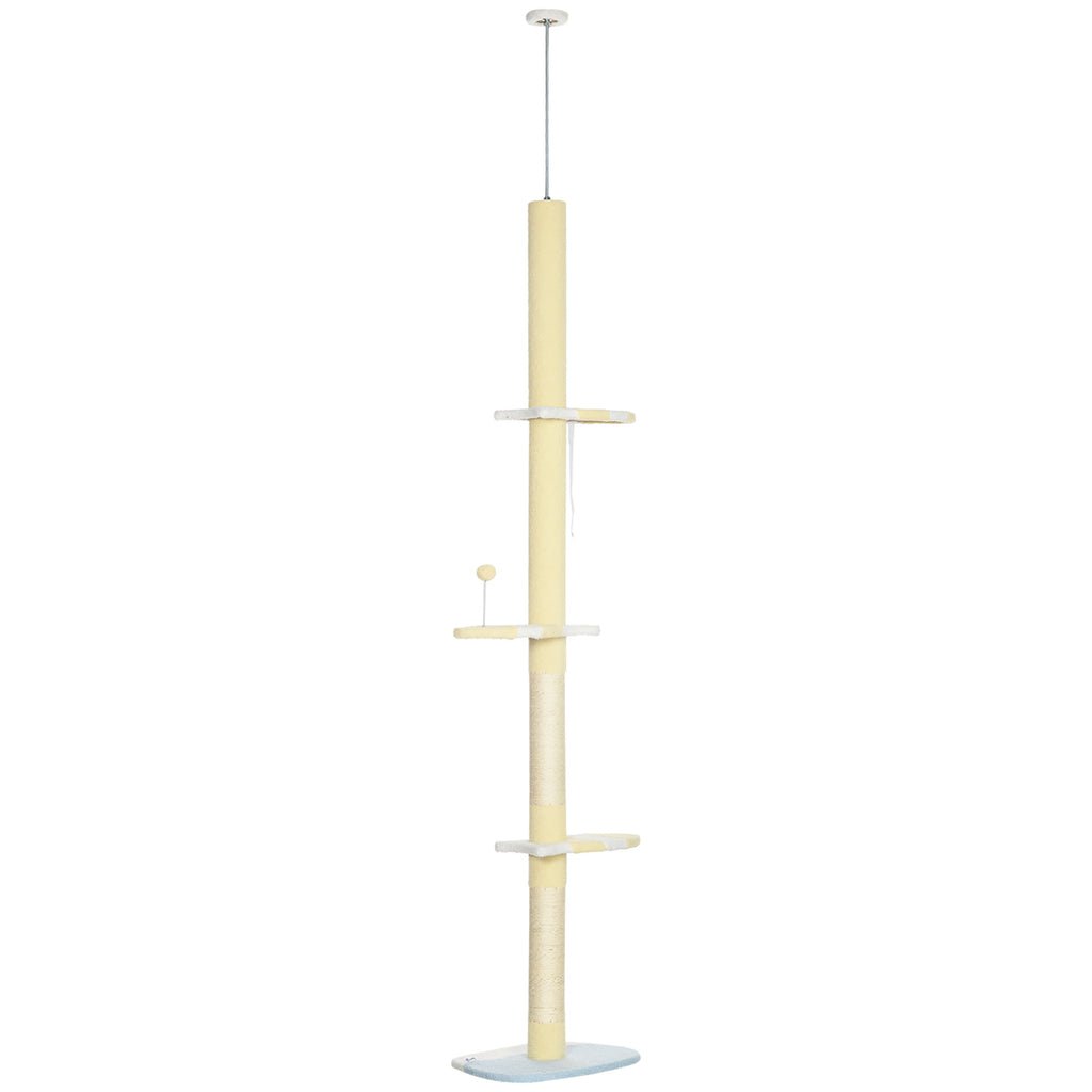 Floor-to-Ceiling Adjustable 260cm Cat Tower - Sturdy Cat Tree with Anti-Slip Kit, Fish-Shaped Scratching Post & Play Ball - Ideal for Multi-Cat Homes and Active Kittens
