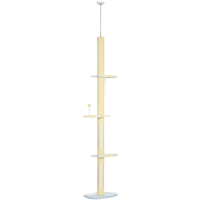 Floor-to-Ceiling Adjustable 260cm Cat Tower - Sturdy Cat Tree with Anti-Slip Kit, Fish-Shaped Scratching Post & Play Ball - Ideal for Multi-Cat Homes and Active Kittens