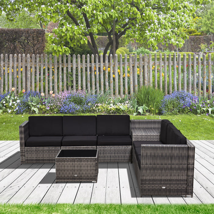 6-Seater Rattan Sofa Set - Outdoor Patio Furniture with Table and Cushions, 8 Pieces - Ideal for Garden Seating and Dining