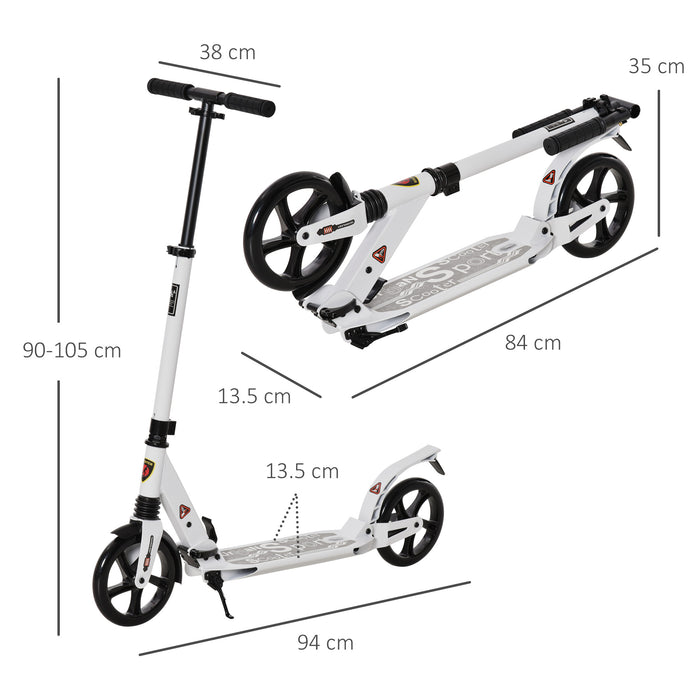 Folding Kick Scooter with Large Wheels - Adjustable Ride-On for Teens and Adults, White - Ideal for Commuting and Urban Travel for Ages 14+