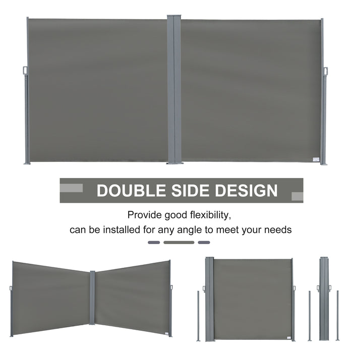 Retractable Double-Sided Patio Awning - Folding Privacy Wall & Sun Shade Divider in Grey - Ideal for Outdoor Comfort and Indoor Room Separation