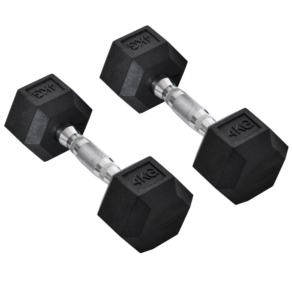 Rubber Hex Dumbbell Set - 2x4kg Home Gym Fitness & Weight Lifting - Ideal for Sports Enthusiasts & Strength Training