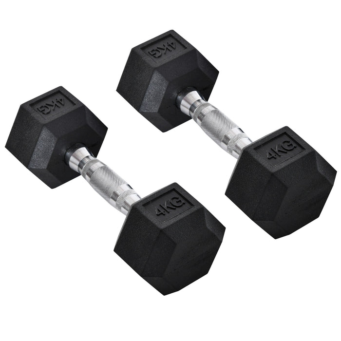 Rubber Hex Dumbbell Set - 2x4kg Home Gym Fitness & Weight Lifting - Ideal for Sports Enthusiasts & Strength Training