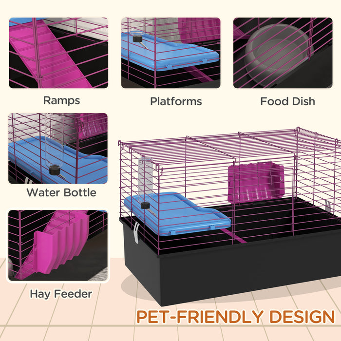 Small Animal Habitat Playhouse - Chinchillas, Small Rabbit, Guinea Pig Cage with Platform and Ramp - Spacious Pet Enclosure for Active Comfort