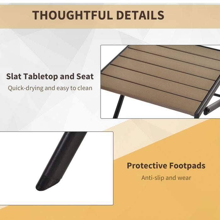 3-Piece Folding Bistro Dining Set - Metal Frame with Slatted Plastic Panels, Compact Design for Garden & Outdoors - Ideal for Apartment Balconies, Black & Brown Combination