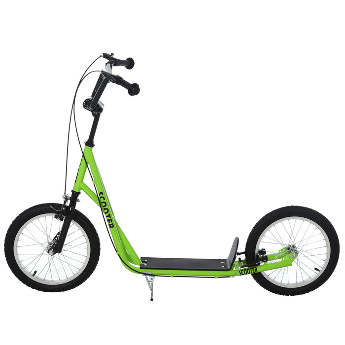 Kids Stunt Kick Scooter with Adjustable Handlebar - 16 Inch Rubber Tires, Dual Brakes, Green - Fun & Safe Ride for Children and Teens