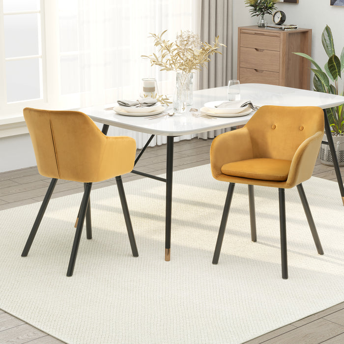 Modern Velvet-Touch Dining Chairs Set of 2 - Upholstered Fabric with Backrest and Armrests, Yellow - Elegant Seating for Lounge and Reception Areas