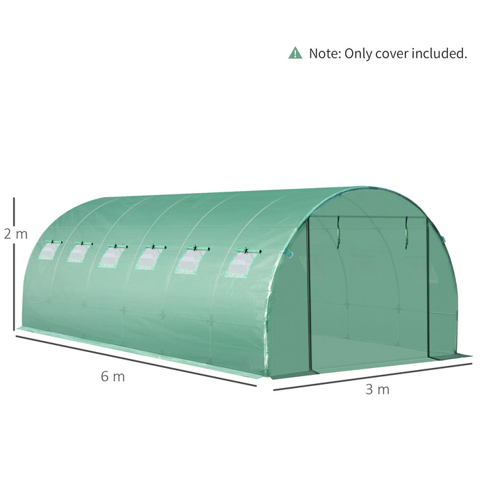 Greenhouse PE Replacement Cover 6m x 3m x 2m -  Durable Winter Garden Plant Protector with Roll-Up Windows - Ideal for Tunnel Walk-In Greenhouses