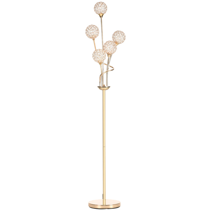 Modern 5-Light Crystal Floor Lamp - Elegant Gold-Tone Upright Stand for Living Room and Bedroom, 34x25x156cm - Chic Lighting Solution for Stylish Homes