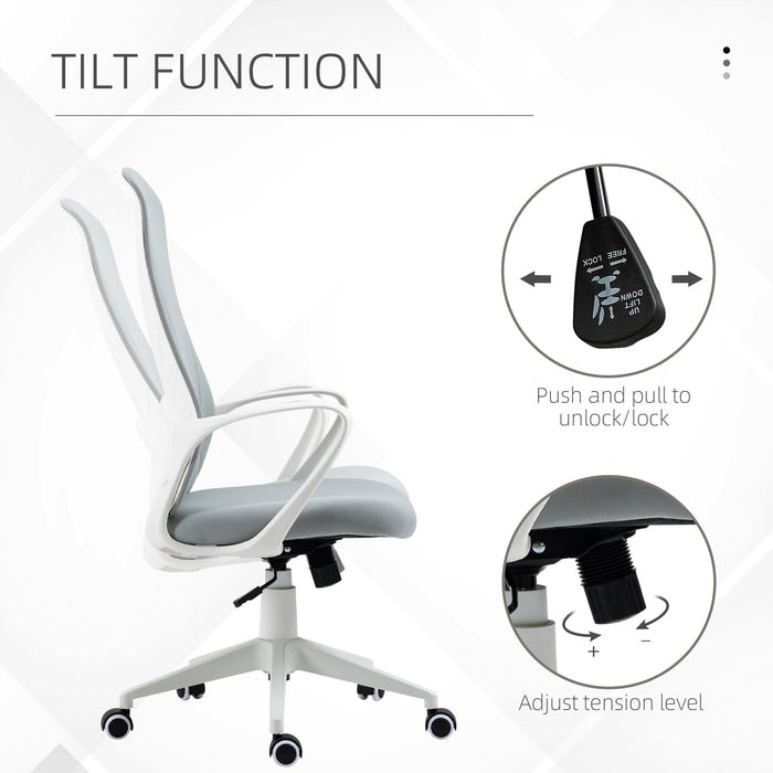 High-Back Elastic Office Chair with Tilt & Adjustable Seat Height - Armrests for Added Comfort - Ideal for Prolonged Desk Work, Light Grey