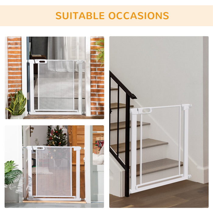 Pressure Fit Safety Gate - Auto Close Dog Gate for Doorways & Stairs, Double Locking, 75-82cm Adjustable Width - Ideal Pet Barrier for Hallways and Homes