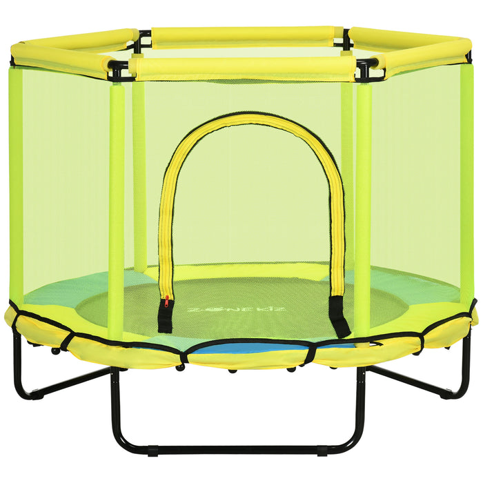 Kids Hexagon Trampoline 140 cm - Indoor Bouncer with Safety Enclosure Net, Bungee Gym - Fun Fitness for 1-6 Year Old Children, Yellow