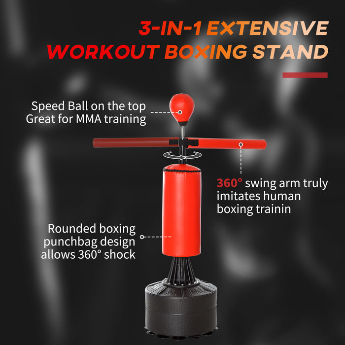 HOMCOM Adjustable Boxing Punching Bag Stand - Includes Flexible Rotating Arm and Speed Ball with Fillable Water Base - Ideal for Reflex and Coordination Training