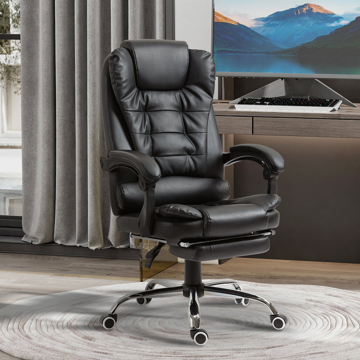 Executive Adjustable Office Chair - PU Leather Swivel Chair with Reclining Backrest & Retractable Footrest - Comfort for Home or Office Use