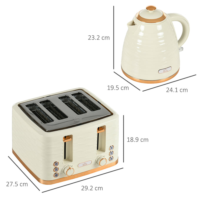 3000W 1.7L Rapid Boil Kettle & 4 Slice Toaster Set - Beige, 7 Browning Settings & Easy-Clean Crumb Tray - Ideal for Busy Mornings & Large Families