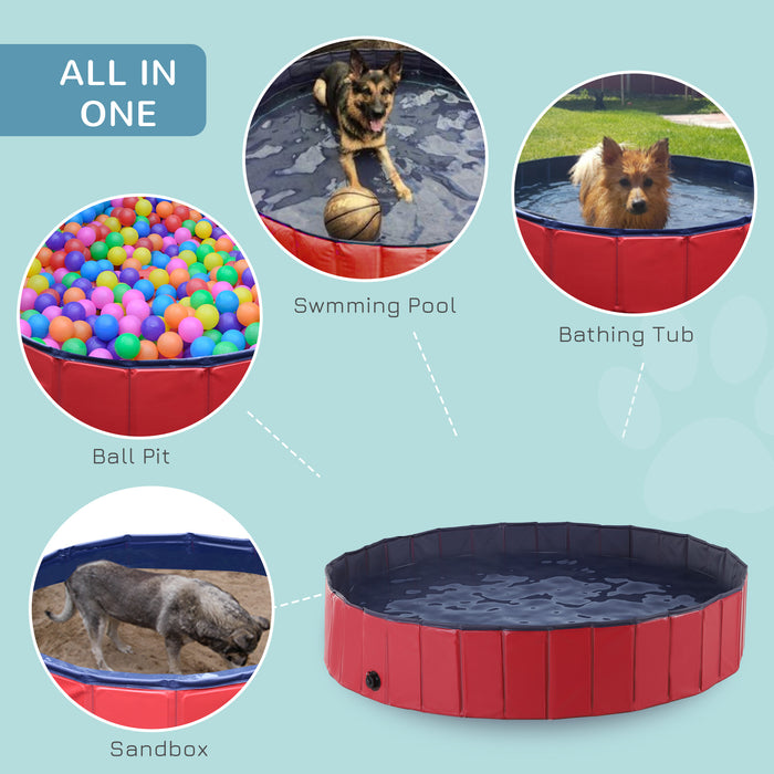 Foldable Dog Pool - 160cm Diameter, 30cm Height, Durable PVC in Red & Dark Blue - Ideal for Pet Bathing and Outdoor Play