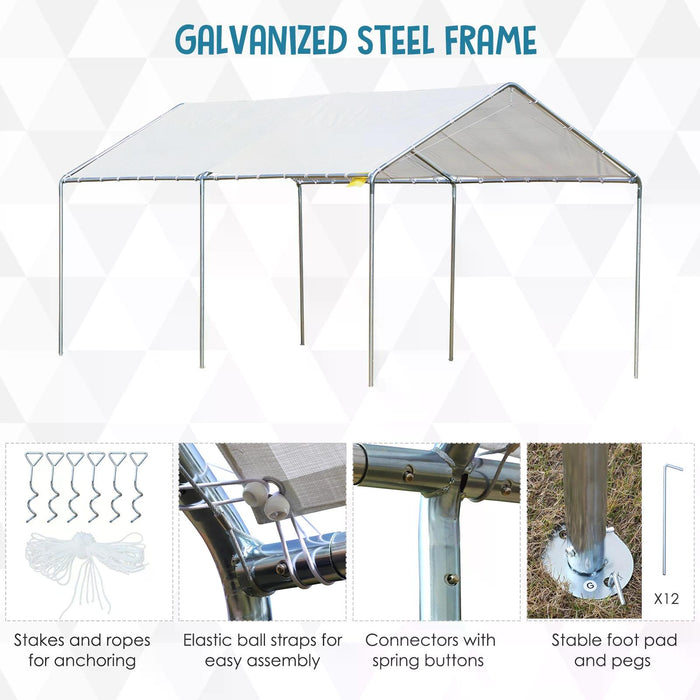 Heavy Duty 3x6m Galvanized Steel Carport - Outdoor Car Shelter with UV and Water Resistant Canopy - Durable Garage Tent for Vehicle Protection