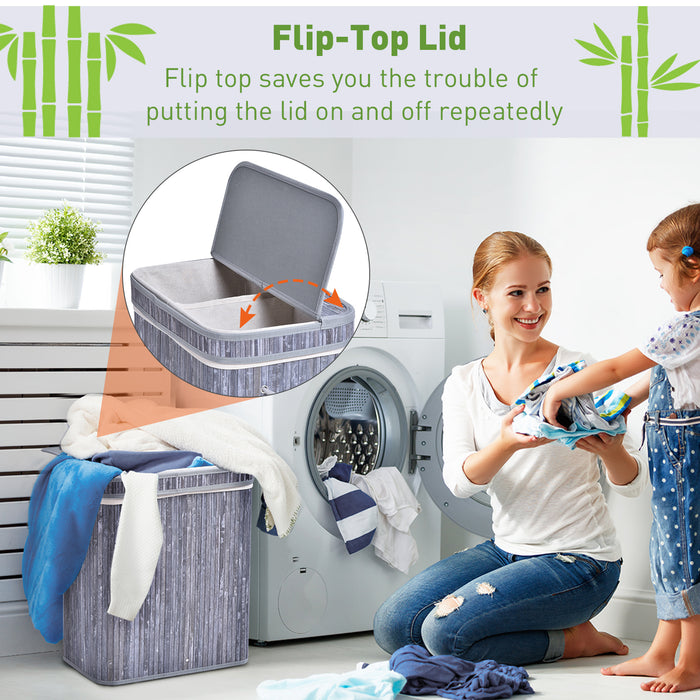 100L Wooden Laundry Basket - Split Lid with Removable Liner & Ventilated Design - Durable, Water-Resistant Clothes Storage for Home Use