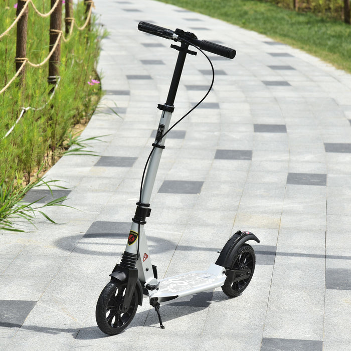 Foldable Adult & Teens Kick Scooter with Height Adjustment - Durable Aluminum Ride-On with Rear Wheel & Hand Brake, Shock Mitigation - Convenient Commuting for Ages 14 & Up, Silver Finish