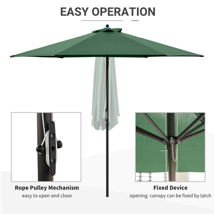 Outdoor 6-Rib 2.8m Green Patio Parasol - Sunshade Canopy with Manual Push Operation for Garden & Backyard - Ideal for Residential Outdoor Furniture