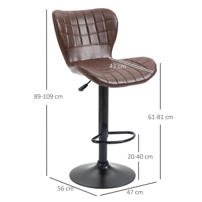 Adjustable Height Swivel Bar Stools Pair - Upholstered in Brown PU Leather with Back & Footrest - Ideal for Kitchen Island & Home Bar Comfort seating