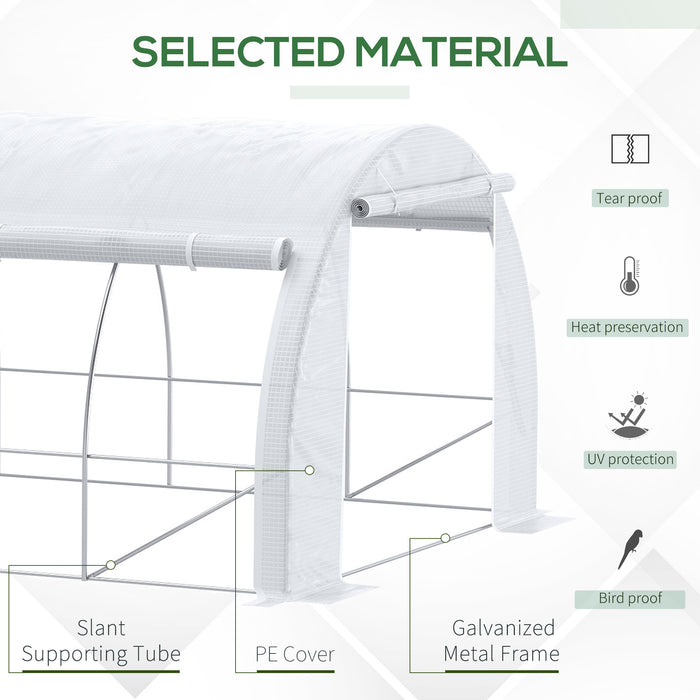 Polytunnel Greenhouse - 6x3x2m Walk-In Plant Growth Shelter with Steel Frame and Reinforced Cover - Ideal for Gardeners, Features Zippered Door and 8 Windows, White