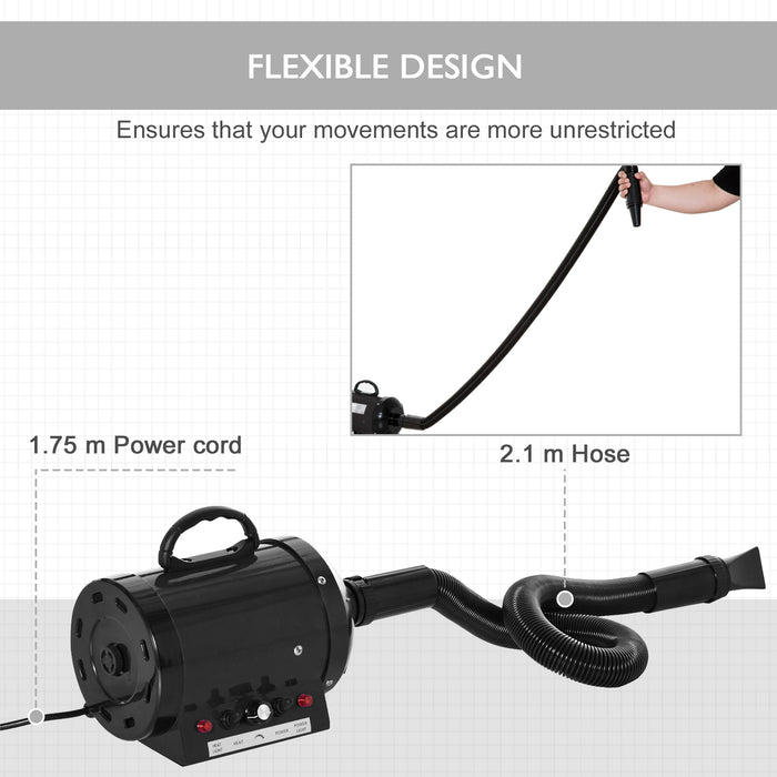 2800W Pet Hair Dryer with 3 Nozzles - High-Power Dog Grooming Blaster and Water Blower, Black - Ideal for Home or Professional Pet Care