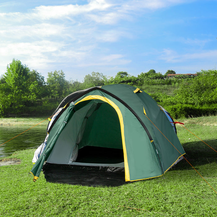 2-Person Dome Camping Tent - Large Windows, Waterproof Design in Green and Yellow - Ideal for Outdoor Adventures and Festivals