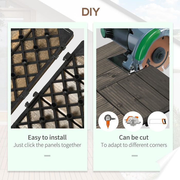 27-Piece Wooden Interlocking Deck Tiles - Outdoor Patio, Balcony, Terrace, Hot Tub Flooring, 30x30 cm, Charcoal Grey - Easy Installation & Weather Resistant Patio Upgrade