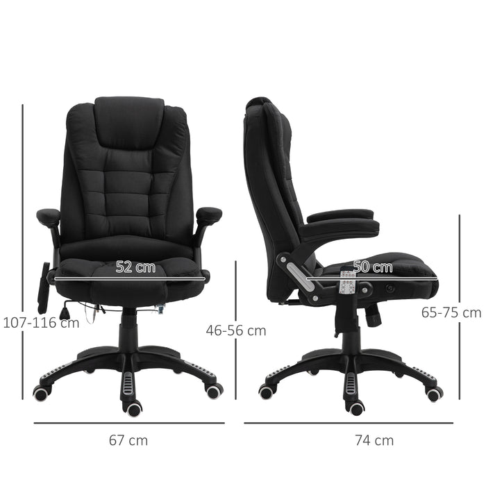 Heated Massage Recliner Chair - Six-Point Massaging Office Seat with Linen-Feel Fabric & 360° Swivel Wheels - Comfort for Home Office Workers