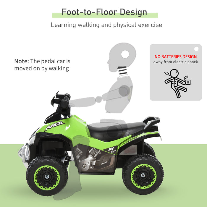 Kids Ride On Car Walker - Toddler Foot-to-Floor Slider with Music and Lights - Manual Push Along Toy for Ages 18-36 Months, Green
