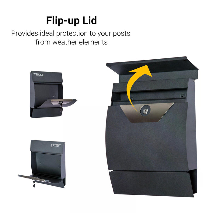 Lockable Steel-Grey Mailbox - Secure Wall-Mounted Postal Box for Outdoor Use - Ideal for Home & Office Mail Protection