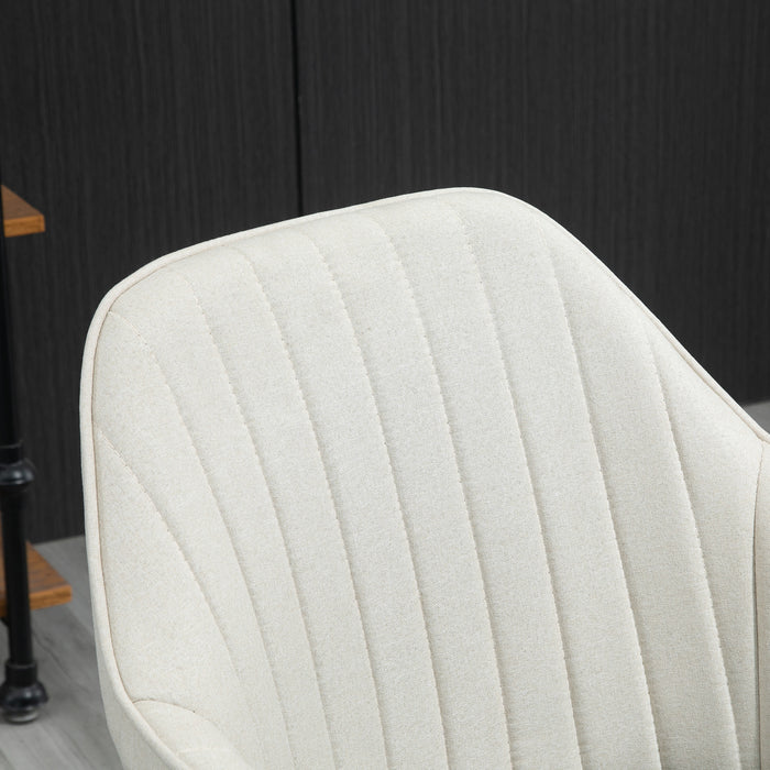 Linen Fabric Leisure Office Chair - Swivel Scallop-Shaped Computer Desk Chair with Wheels - Ideal for Home Study and Bedroom Comfort, Beige