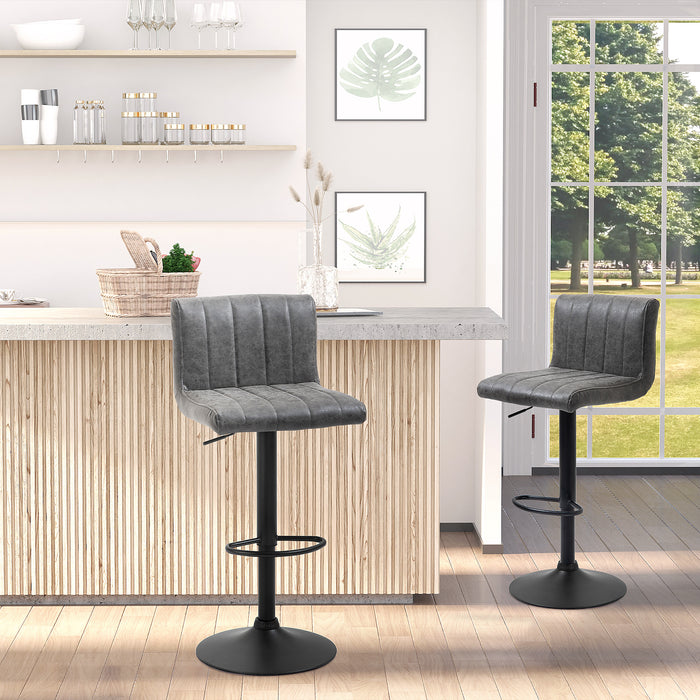 Adjustable Height Bar Chairs with Footrest, Set of 2 - PU Leather & Gas Lift Grey Bar Stools - Perfect for Home Dining & Entertainment Areas