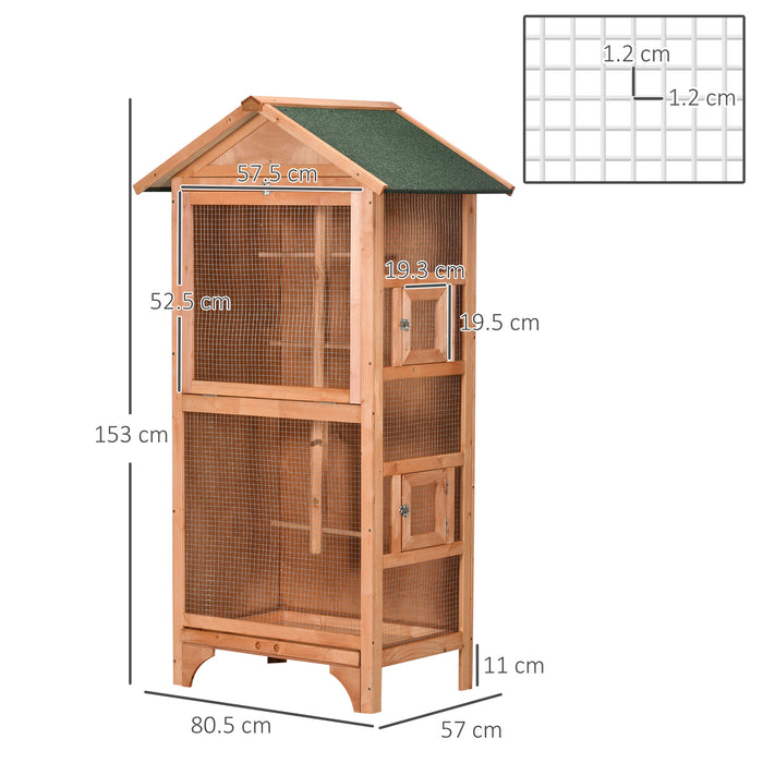 Outdoor Wooden Bird Aviary - Finch & Canary Habitat with Asphalt Roof & Removable Tray - Ideal for Garden or Patio Bird Keeping