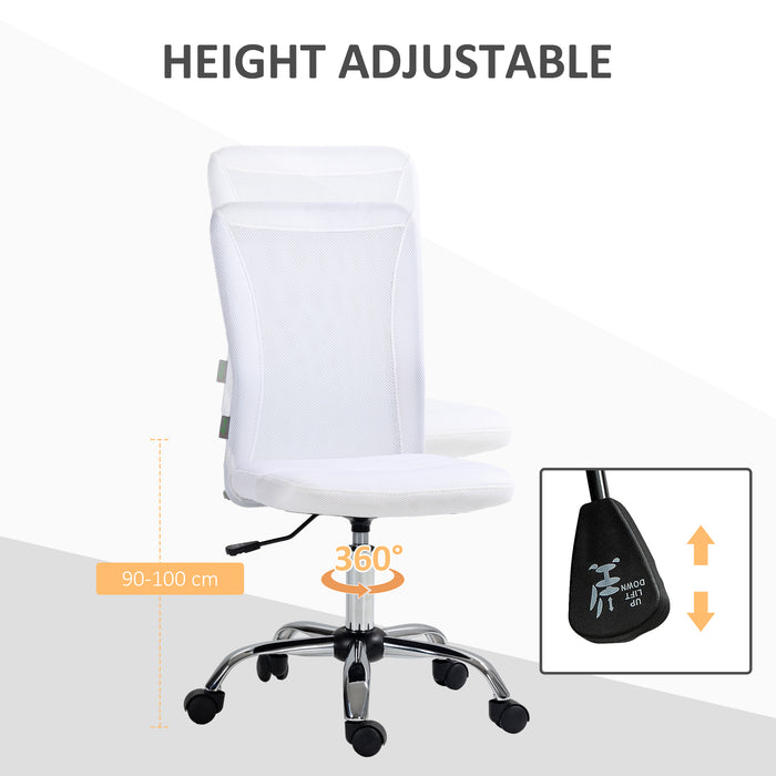 Mesh Swivel Office Chair with Adjustable Height - Armless Ergonomic Computer Desk Chair, White - Ideal for Comfortable Studying & Home Office Use