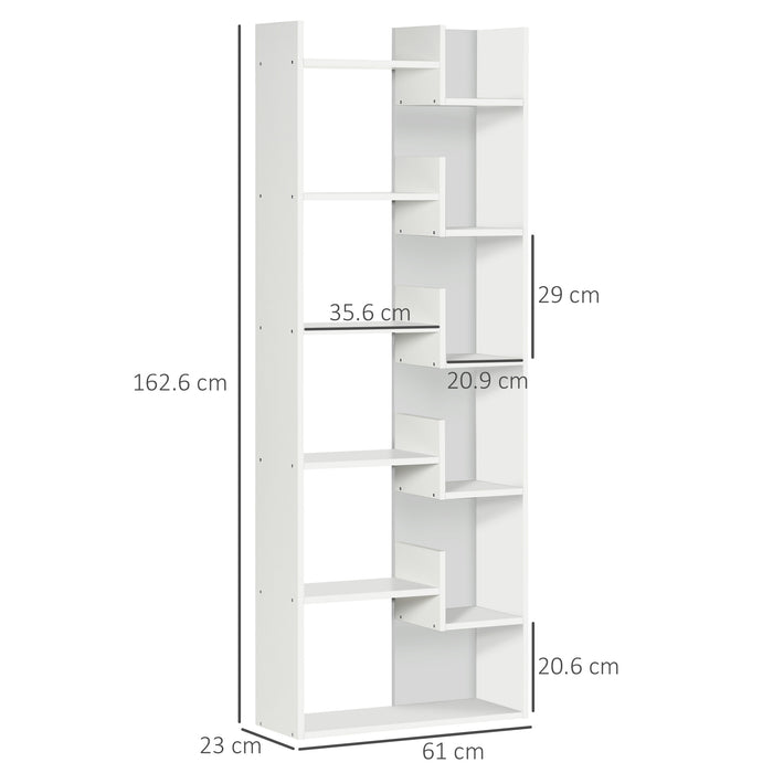 6-Tier Bookshelf - Modern White Bookcase with 11 Open Shelves for Decorative Storage - Ideal for Home Office and Study Organization