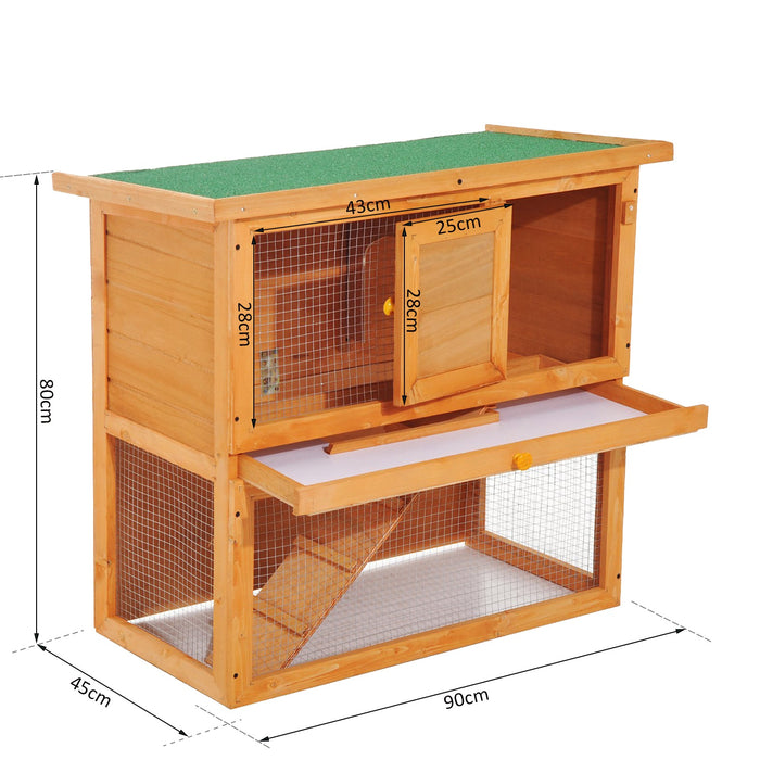 Wooden 90cm Double-Deck Hutch - Spacious 2-Tier Rabbit Enclosure with Sturdy Construction - Ideal for Small Pet Housing and Comfort