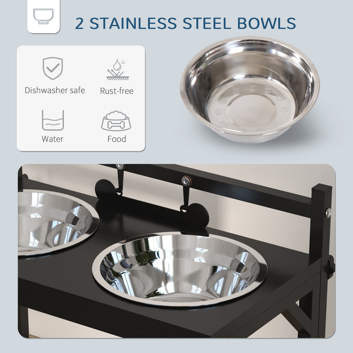 Elevated Pet Feeding Bowls with Stand - Adjustable Height for Small to Large Dogs, Sturdy Design - Black Comfort Dining Solution for Your Canine