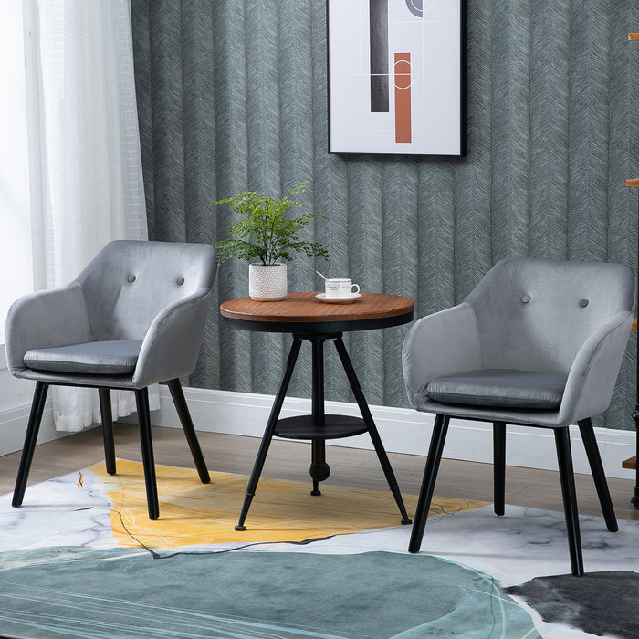 Modern Upholstered Velvet Dining Chairs - Set of 2 with Backrest and Armrests, Comfortable Leisure Seating - Ideal for Home Office, Lounge, or Reception Area, Grey