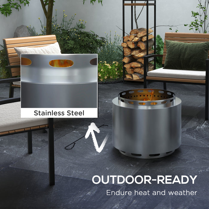 Portable Wood Burning Firepit - 48.5cm Stainless Steel Smokeless Design with Poker - Ideal for Garden Camping and Bonfire Parties