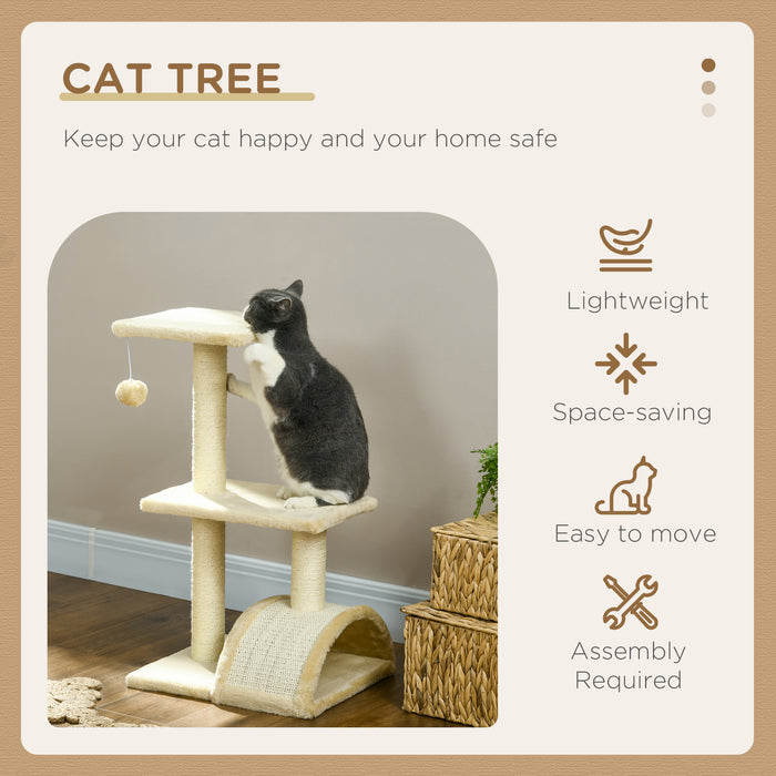 Cat Tree with Scratching Post and Rest Pad, 72cm - Plush Cream White Finish - Ideal for Indoor Cats' Play and Exercise
