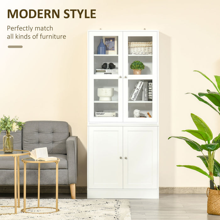 Modern White Bookcase with Doors - Adjustable Display Storage Cabinet for Home & Office - Ideal for Living Room Organization and Study Space