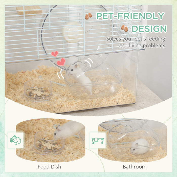 Wooden Gerbilarium with Accessories - Hamster and Gerbil Habitat with Exercise Wheel, Ramp, Food Bowl - Ideal for Small Rodent Pets, Earthy Aesthetics