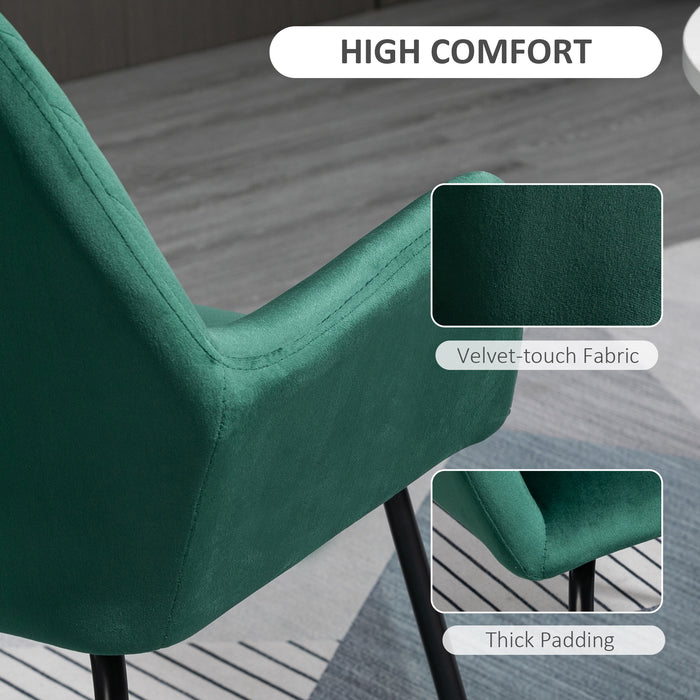 Velvet-Feel Green Armchairs - Set of 2 Modern Accent Chairs with Metal Base for Living Room - Stylish Seating Solution for Elegant Home Decor