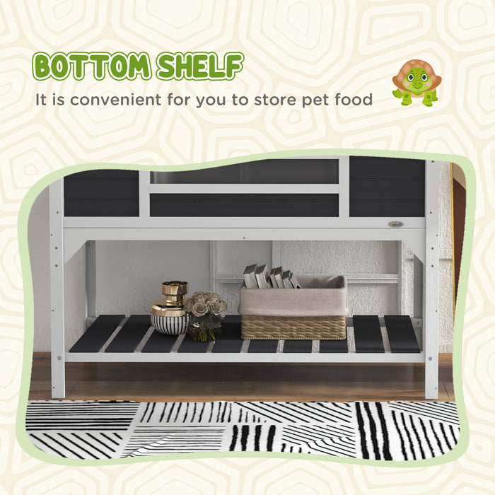 Wooden Tortoise Habitat with Lamp Holder - Dual Chambers & Storage Space, Removable Tray - Ideal for Reptile Comfort & Easy Maintenance
