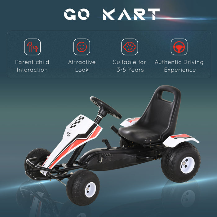 Kids' Racing-Style Pedal Go-Kart with Adjustable Seat - Durable PP Construction in White & Red - Fun Outdoor Activity for Children