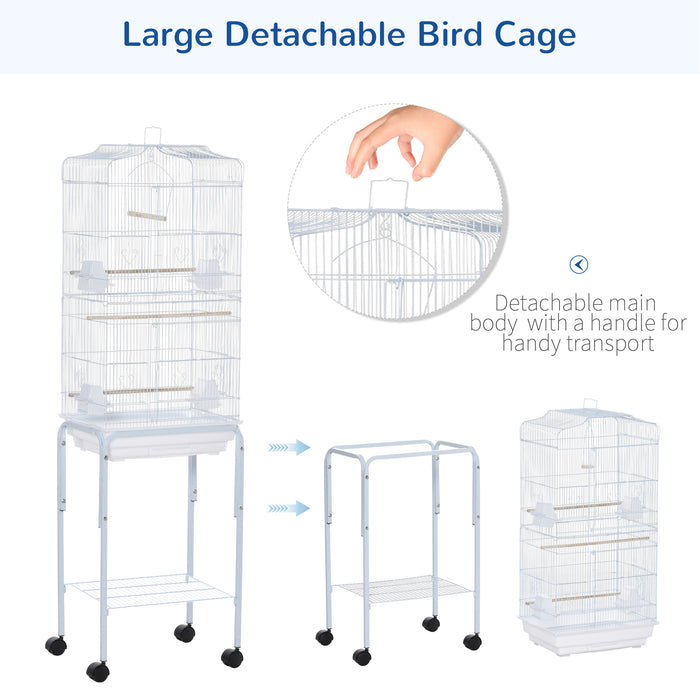 Parrot Breeding Cage with Stand - Heavy-Duty Metal Construction, Tray, Wheels - Ideal for Parakeets and Bird Care Enthusiasts
