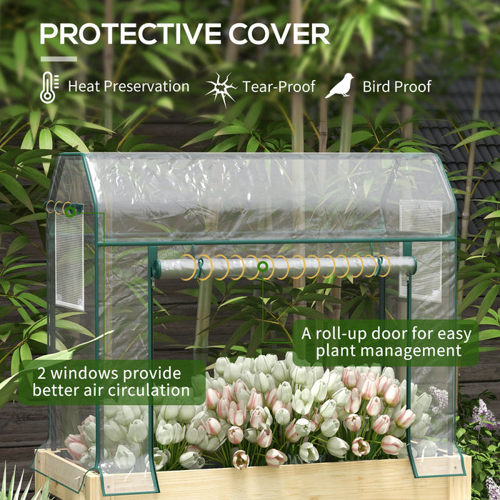 Wooden Planter Box with Greenhouse Cover - Elevated Raised Garden Bed with Bed Liner for Vegetables, Flowers, and Herbs - Ideal for Patio, Deck, or Yard Gardening