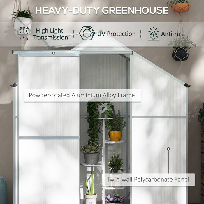 Polycarbonate Walk-In Greenhouse - 6x2.5ft Silver Structure with Rain Gutter and Sliding Door - Ideal for Garden Plant Growth & Weather Protection